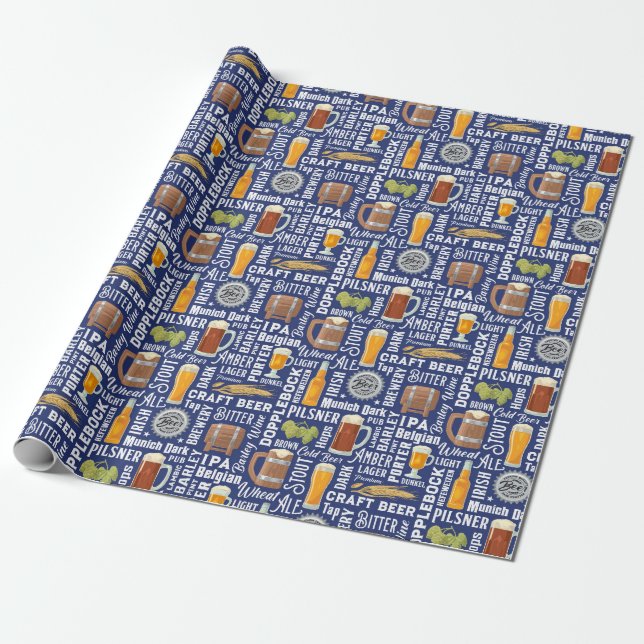 Bierstile Blaues Wrapping Paper Geschenkpapier (Ungerollt)