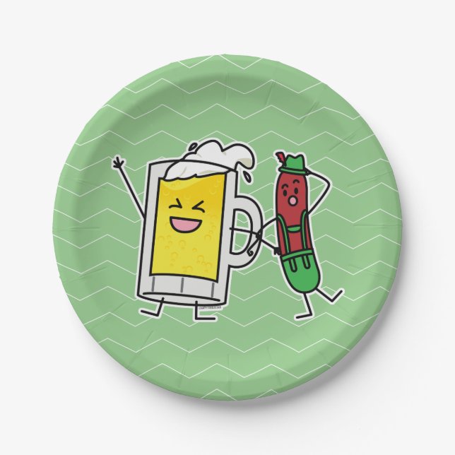 Bierwurst Oktoberfest Oktoberfest Lederhosen Pappteller (Vorderseite)