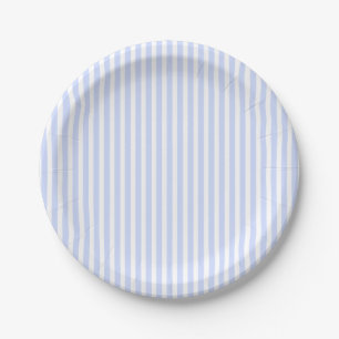 Bieter Baby Blue Pale Sky Blue und White Strip Pappteller