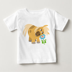 Bieter Cartoon Pony und Blume Baby T - Shirt