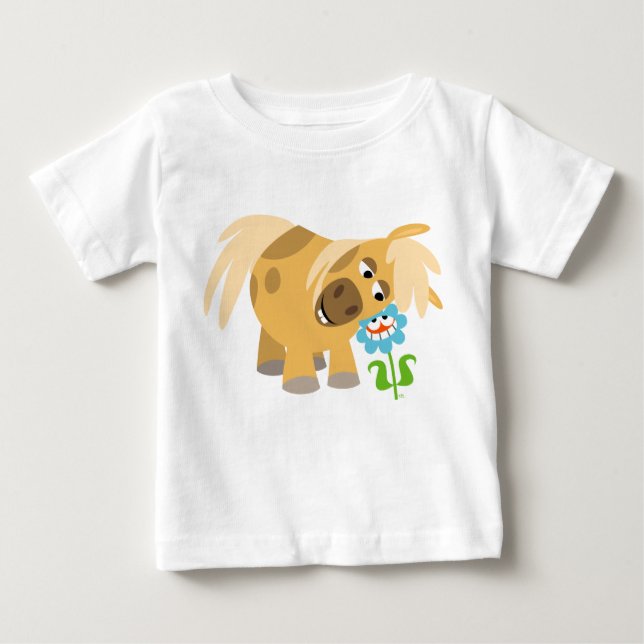 Bieter Cartoon Pony und Blume Baby T - Shirt (Vorderseite)