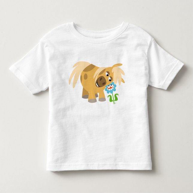 Bieter Cartoon Pony und Blume Kinder T - Shirt (Vorderseite)
