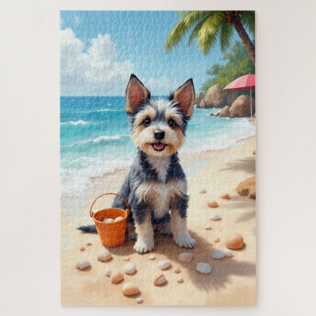Biewer Terrier Beach Shell Scene Puzzle (Vertikal)