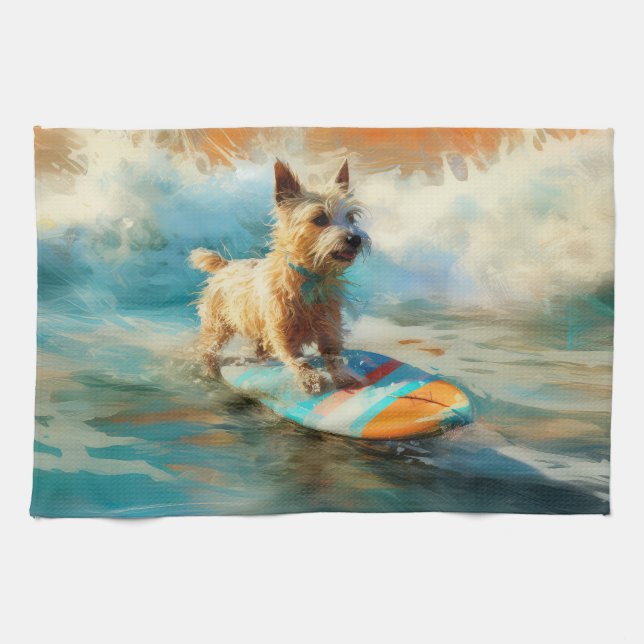 Biewer Terrier Beach Surfmalerei Geschirrtuch (Horizontal)