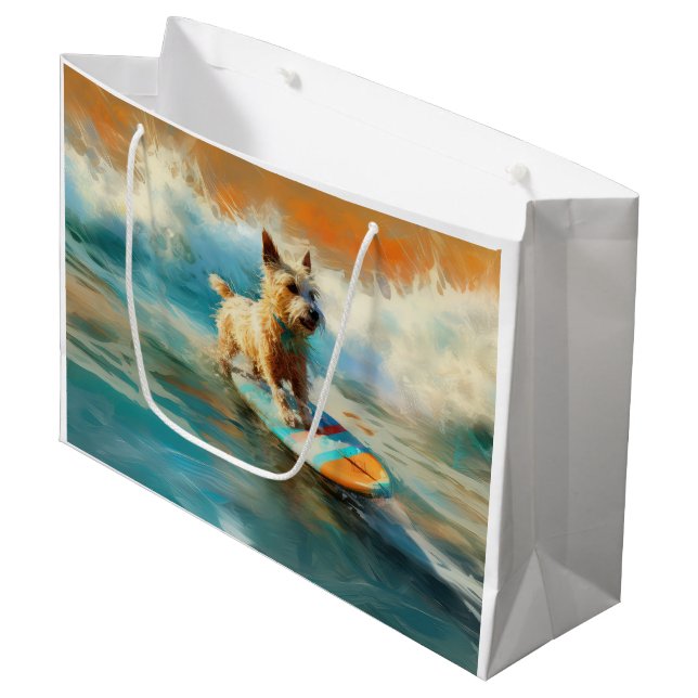 Biewer Terrier Beach Surfmalerei Große Geschenktüte (Vorderseite Schrägansicht)