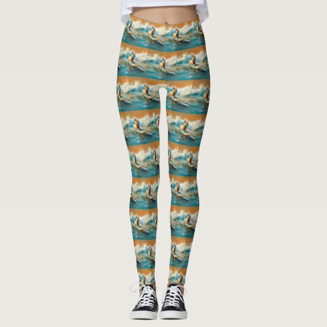 Biewer Terrier Beach Surfmalerei Leggings (Vorderseite)