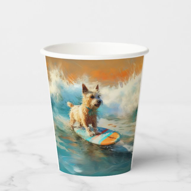 Biewer Terrier Beach Surfmalerei Pappbecher (Vorderseite)