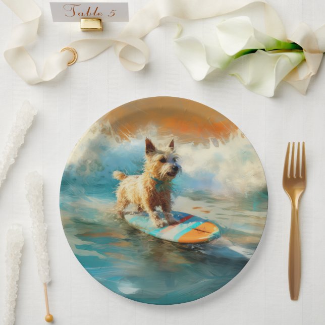 Biewer Terrier Beach Surfmalerei Pappteller (Hochzeit)