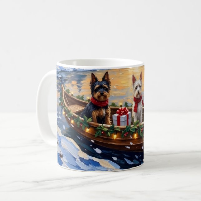 Biewer Terrier Christmas Boat Holiday Kaffeetasse (Vorderseite Links)