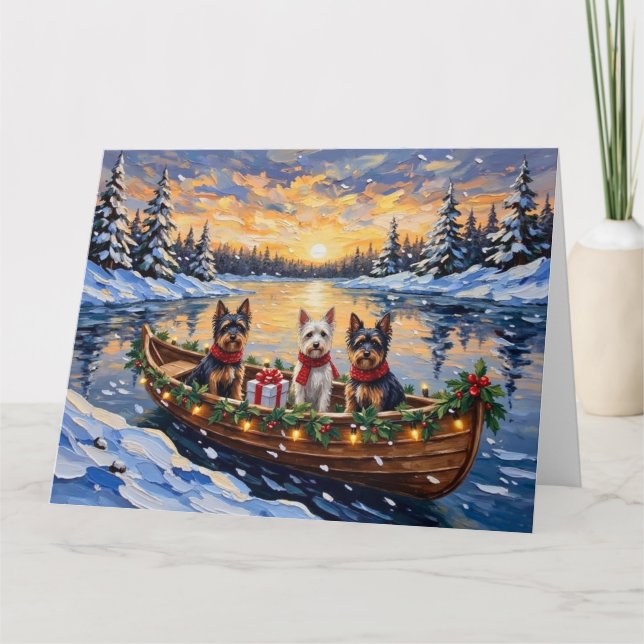 Biewer Terrier Christmas Boat Holiday Karte (Vorderseite)