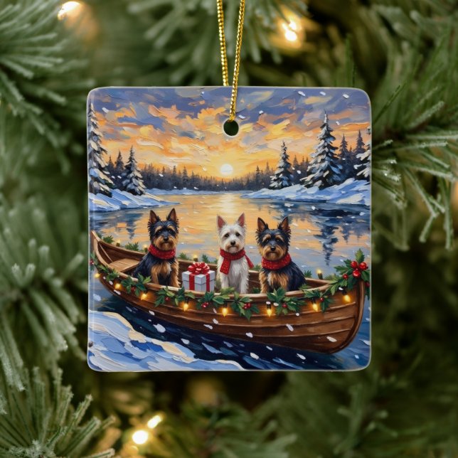 Biewer Terrier Christmas Boat Holiday Keramikornament (Baum)