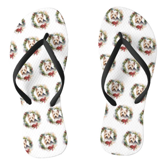 Biewer Terrier Christmas Wreath Festive Pup Flip Flops (Fußbett)