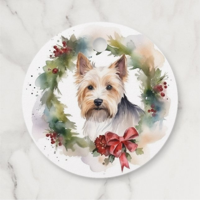 Biewer Terrier Christmas Wreath Festive Pup Geschenkanhänger (Rückseite)