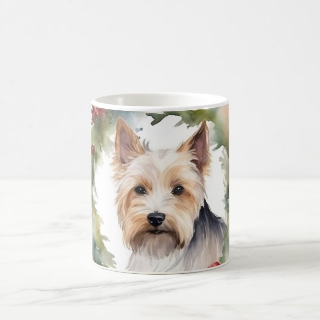 Biewer Terrier Christmas Wreath Festive Pup Kaffeetasse (Mittel)