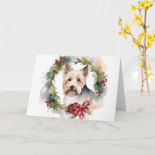 Biewer Terrier Christmas Wreath Festive Pup Karte (Gelbe Blume)