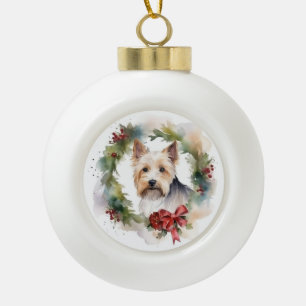 Biewer Terrier Christmas Wreath Festive Pup Keramik Kugel-Ornament