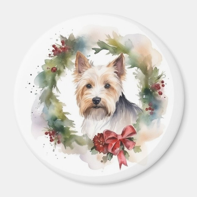 Biewer Terrier Christmas Wreath Festive Pup Magnet (Vorne)