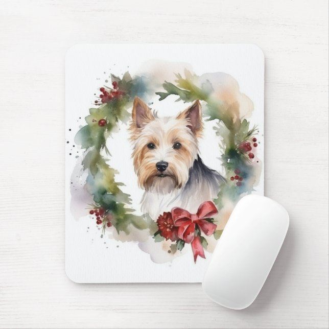 Biewer Terrier Christmas Wreath Festive Pup Mousepad (Mit Mouse)