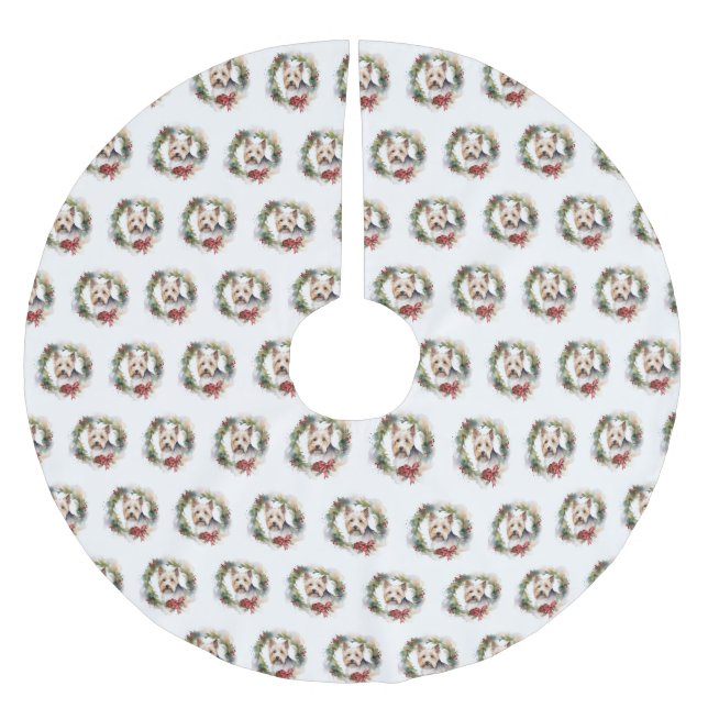 Biewer Terrier Christmas Wreath Festive Pup Polyester Weihnachtsbaumdecke (Vorderseite)