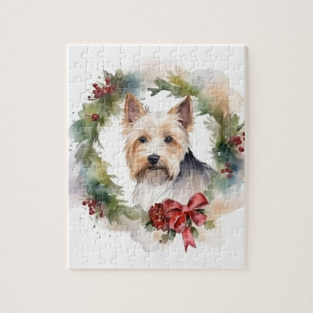 Biewer Terrier Christmas Wreath Festive Pup Puzzle (Vertikal)
