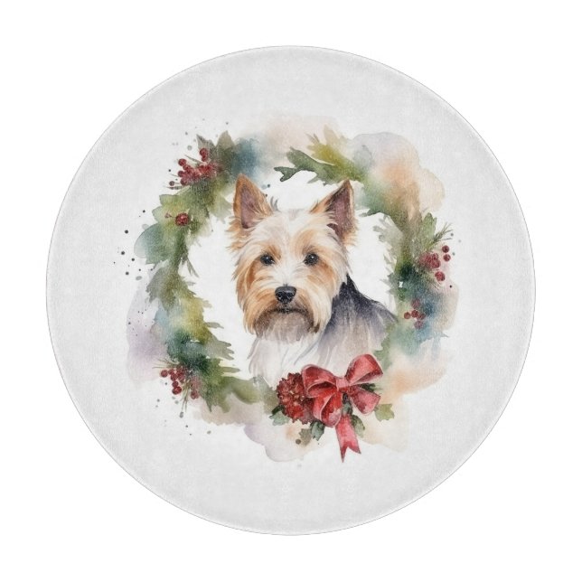 Biewer Terrier Christmas Wreath Festive Pup Schneidebrett (Vorderseite)