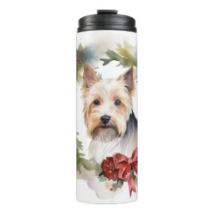 Biewer Terrier Christmas Wreath Festive Pup Thermosbecher
