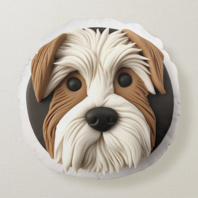 Biewer Terrier Dog 3D Inspiriert Rundes Kissen (Vorderseite)