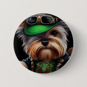Biewer Terrier Dog Autofahrrad St. Patrick's Day Button