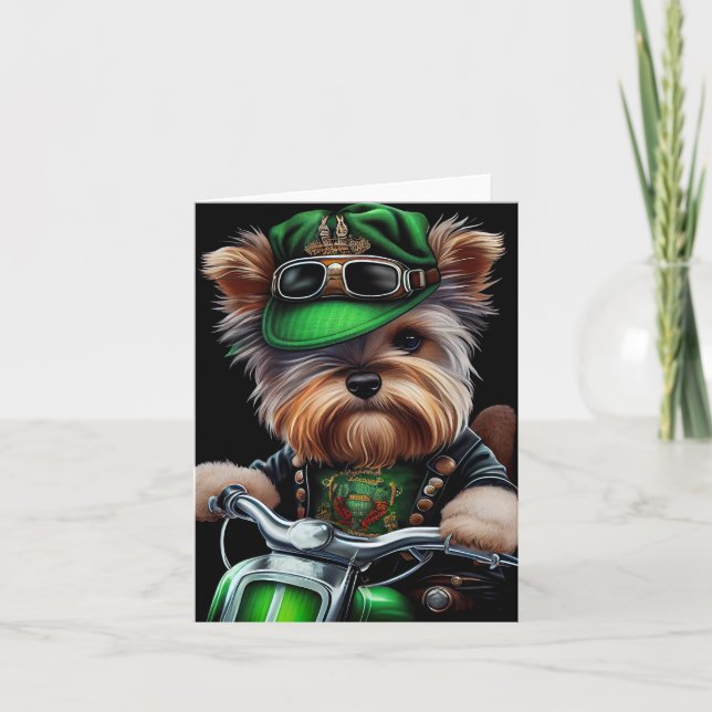 Biewer Terrier Dog Autofahrrad St. Patrick's Day Karte (Vorderseite)