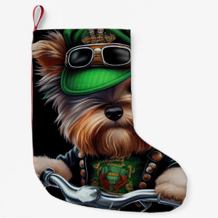 Biewer Terrier Dog Autofahrrad St. Patrick's Day Kleiner Weihnachtsstrumpf