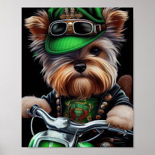 Biewer Terrier Dog Autofahrrad St. Patrick's Day Poster