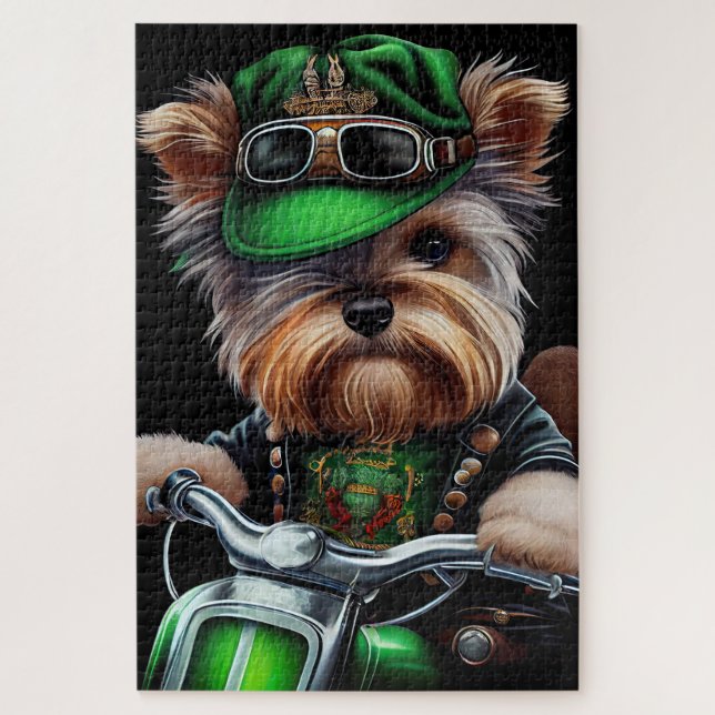 Biewer Terrier Dog Autofahrrad St. Patrick's Day Puzzle (Vertikal)