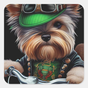 Biewer Terrier Dog Autofahrrad St. Patrick's Day Quadratischer Aufkleber