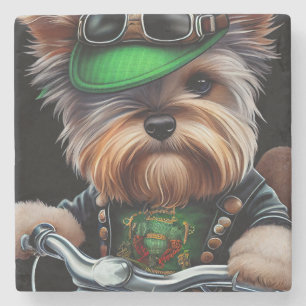 Biewer Terrier Dog Autofahrrad St. Patrick's Day Steinuntersetzer