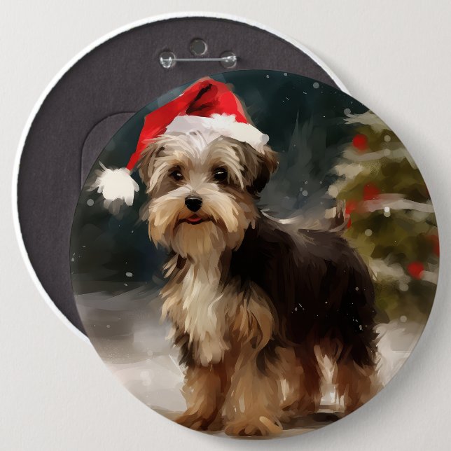 Biewer Terrier Dog in Schneehocht Button (Vorne & Hinten)
