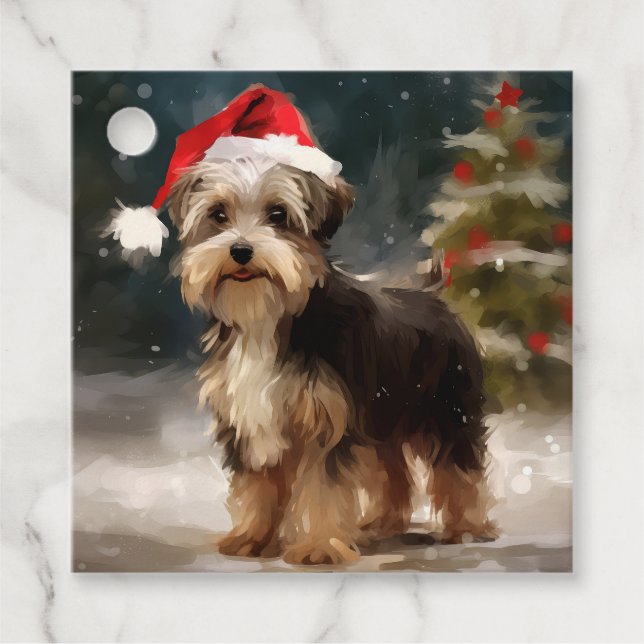 Biewer Terrier Dog in Schneehocht Geschenkanhänger (Vorderseite)