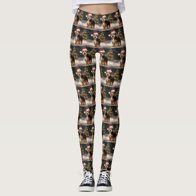 Biewer Terrier Dog in Schneehocht Leggings (Vorderseite)
