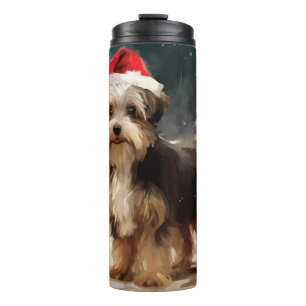 Biewer Terrier Dog in Schneehocht Thermosbecher