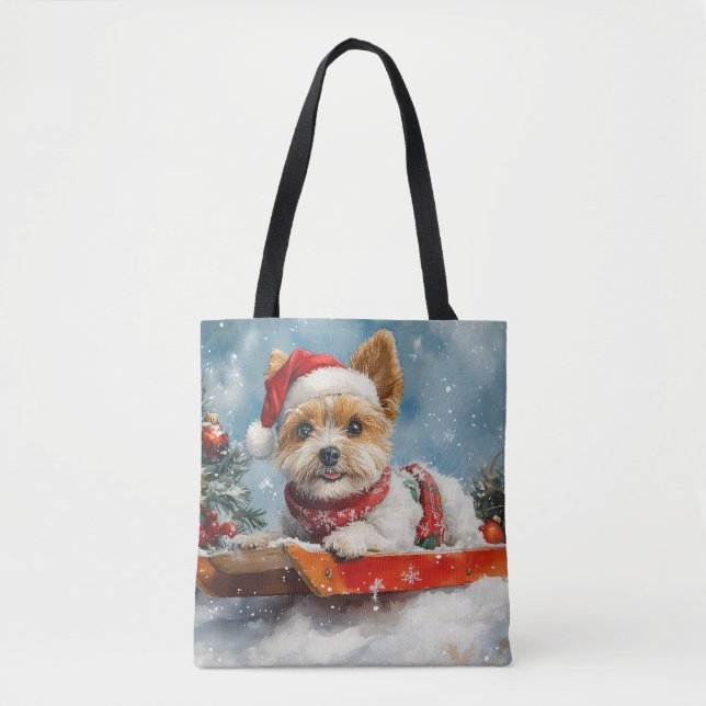 Biewer Terrier Dog in Sledge Let it Snow Christmas (Vorderseite)