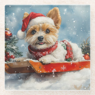 Biewer Terrier Dog in Sledge Let it Snow Christmas Glasuntersetzer