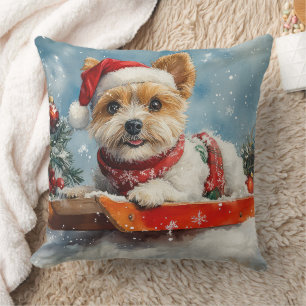 Biewer Terrier Dog in Sledge Let it Snow Christmas Kissen
