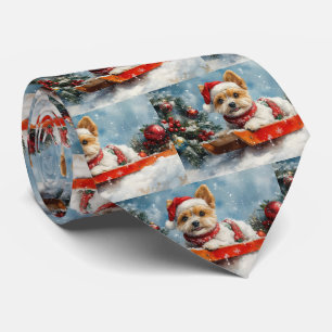 Biewer Terrier Dog in Sledge Let it Snow Christmas Krawatte