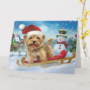 Biewer Terrier Dog in Sleigh Snow Snow Weihnachten Karte