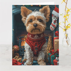 Biewer Terrier Dog mit Weihnachtsgeschenken Feuerp Karte