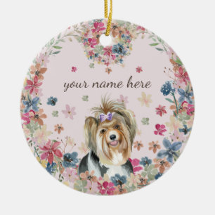 Biewer Terrier Dog Puppy Blume drucken Keramik Ornament