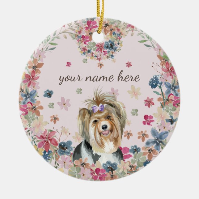 Biewer Terrier Dog Puppy Blume drucken Keramik Ornament (Vorne)