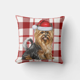 Biewer Terrier Dog Red Holiday Kariert Weihnachten Kissen