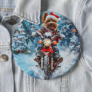 Biewer Terrier Dog Riding Motorrad Weihnachten Button