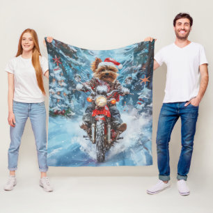Biewer Terrier Dog Riding Motorrad Weihnachten Fleecedecke