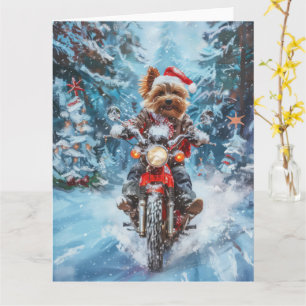 Biewer Terrier Dog Riding Motorrad Weihnachten Karte